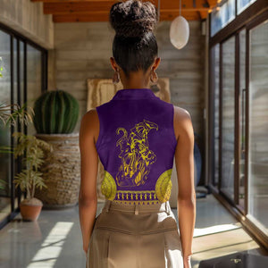 Anubis and Horus Women Sleeveless Polo Shirt Egyptian God Purple