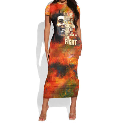 Reggae Legend Bob Short Sleeve Bodycon Dress Retro Style DT02