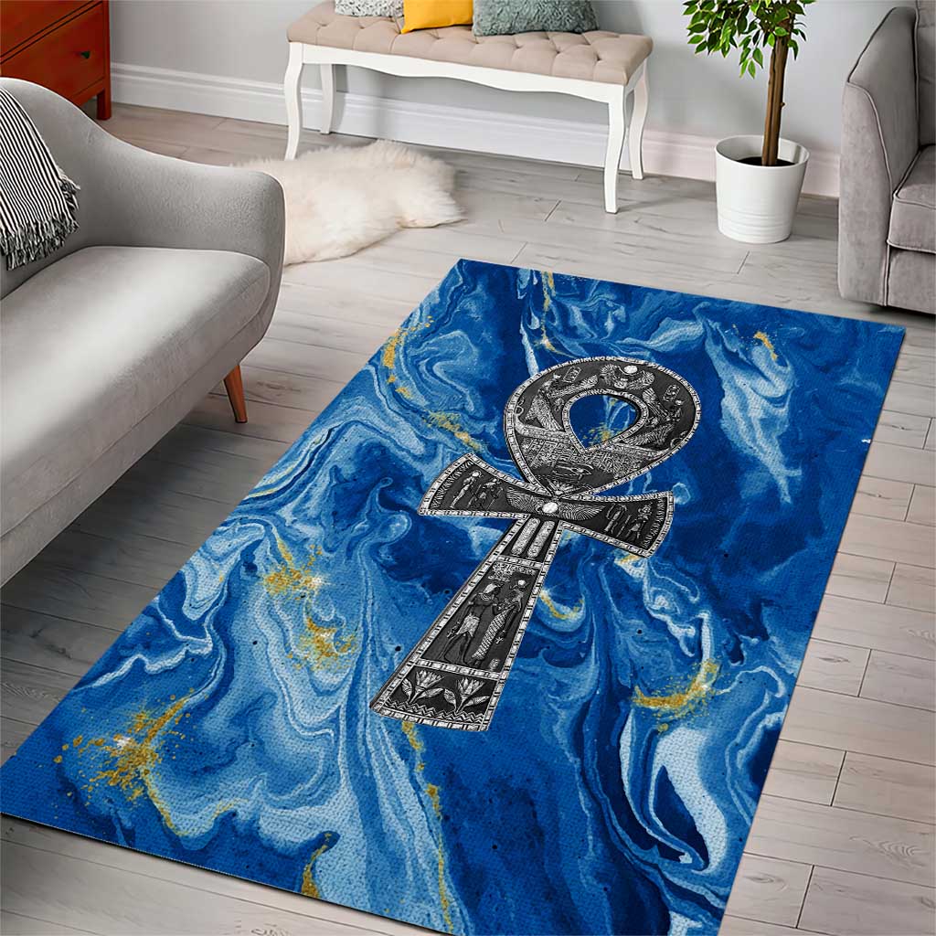 Ankh On Blue Area Rug Pan African