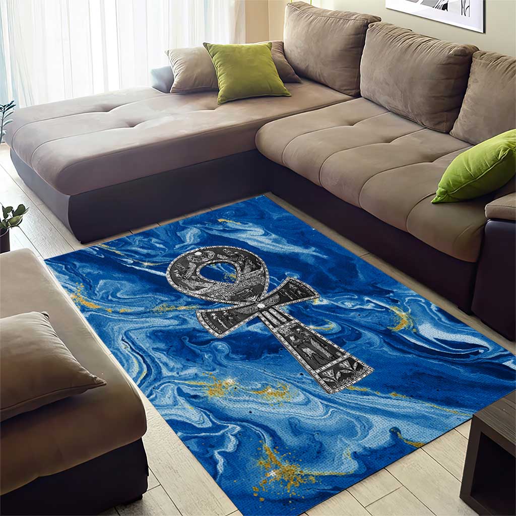 Ankh On Blue Area Rug Pan African