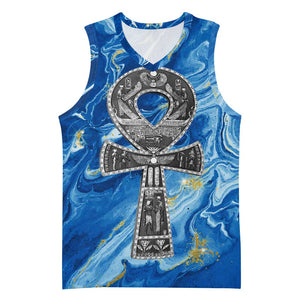 Ankh On Blue Basketball Jersey Pan African - African Pride
