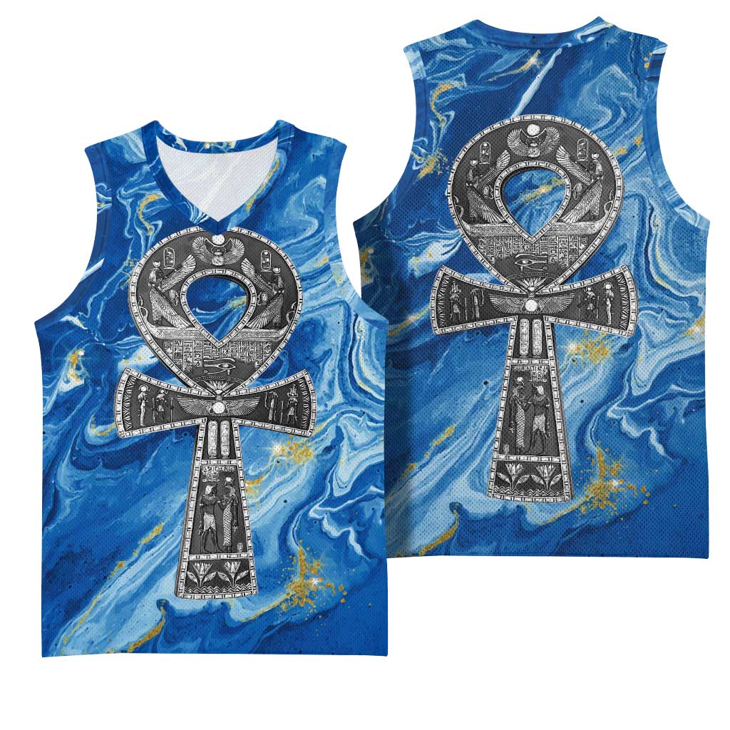 Ankh On Blue Basketball Jersey Pan African - African Pride