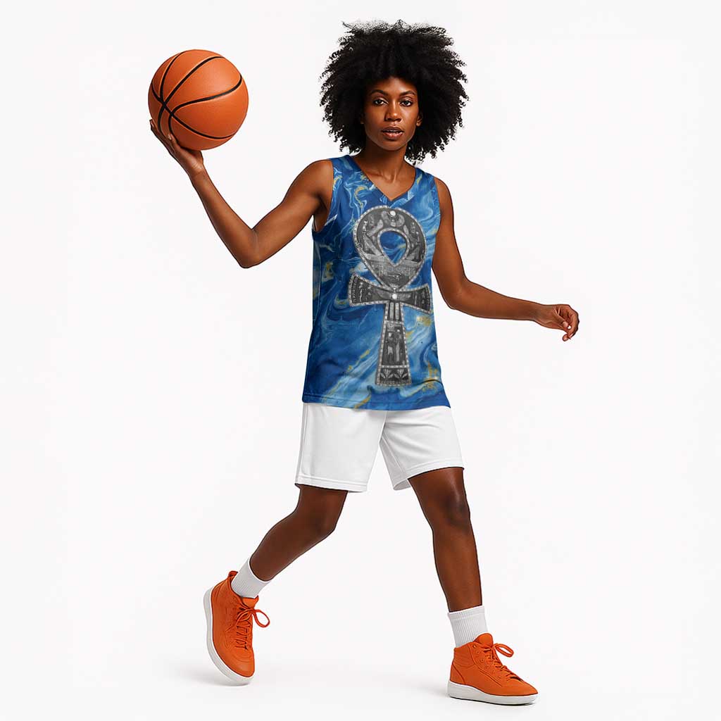 Ankh On Blue Basketball Jersey Pan African - African Pride