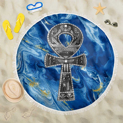 Ankh On Blue Beach Blanket Pan African