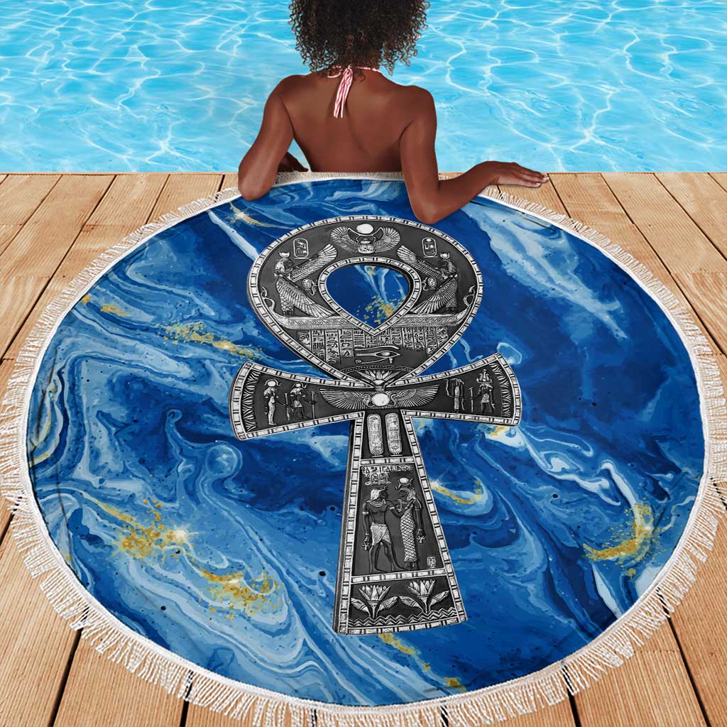 Ankh On Blue Beach Blanket Pan African