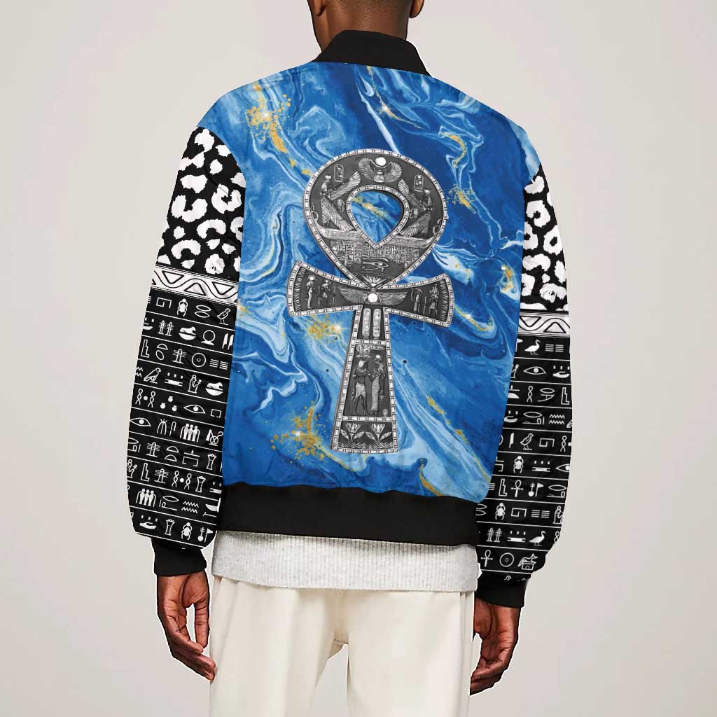 Ankh On Blue Bomber Jacket Pan African