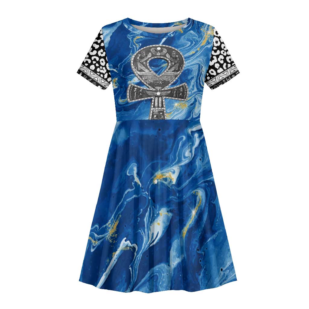 Ankh On Blue Kid Short Sleeve Dress Pan African