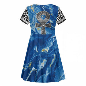 Ankh On Blue Kid Short Sleeve Dress Pan African