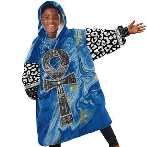 Ankh On Blue KId Wearable Blanket Hoodie Pan African