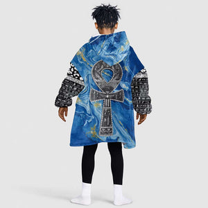 Ankh On Blue KId Wearable Blanket Hoodie Pan African