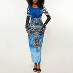 Ankh On Blue Long Sleeve Bodycon Dress Pan African DT02