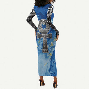 Ankh On Blue Long Sleeve Bodycon Dress Pan African DT02