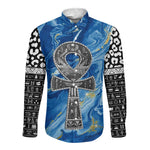 Ankh On Blue Long Sleeve Button Shirt Pan African