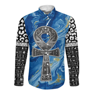 Ankh On Blue Long Sleeve Button Shirt Pan African
