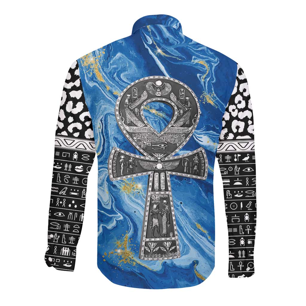 Ankh On Blue Long Sleeve Button Shirt Pan African