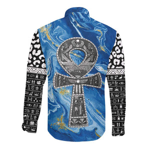 Ankh On Blue Long Sleeve Button Shirt Pan African