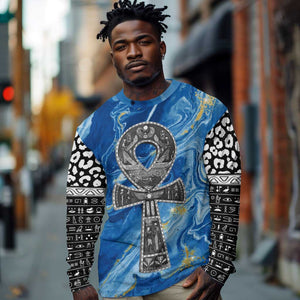 Ankh On Blue Long Sleeve Shirt Pan African DT02