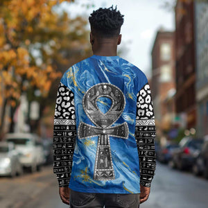 Ankh On Blue Long Sleeve Shirt Pan African DT02