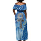 Ankh On Blue Off Shoulder Maxi Dress Pan African