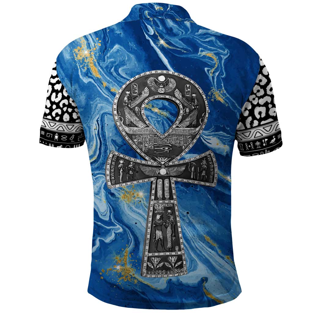 Ankh On Blue Polo Shirt Pan African