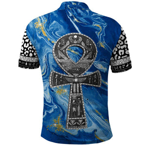 Ankh On Blue Polo Shirt Pan African