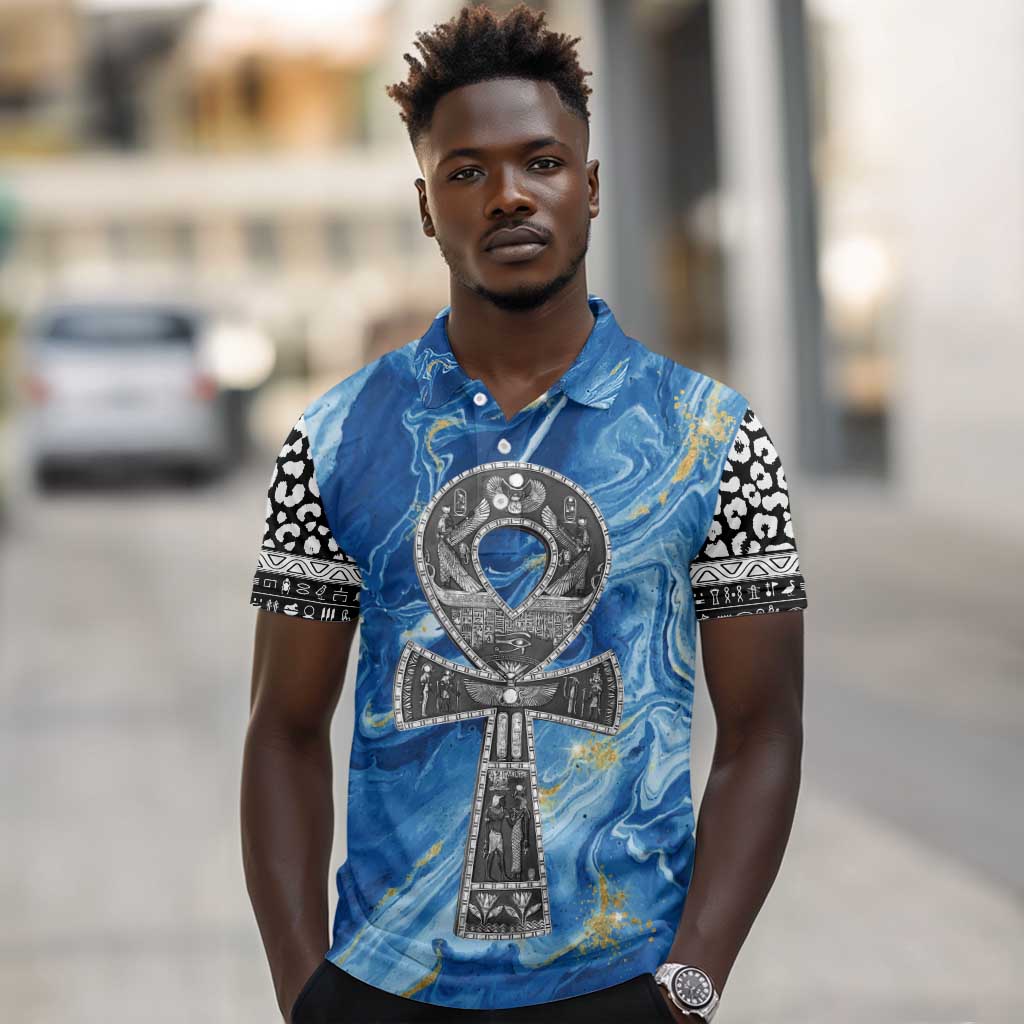 Ankh On Blue Polo Shirt Pan African