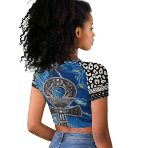 Ankh On Blue Raglan Cropped T shirt Pan African
