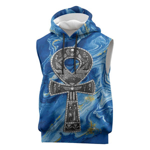 Ankh On Blue Sleeveless Hoodie Pan African - African Pride