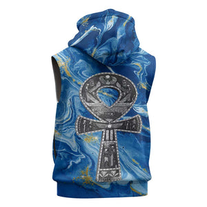 Ankh On Blue Sleeveless Hoodie Pan African - African Pride