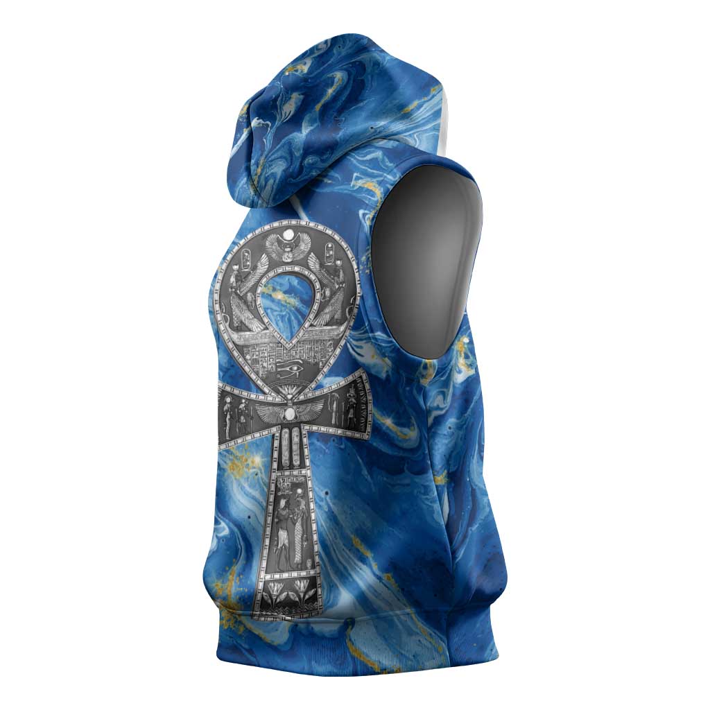 Ankh On Blue Sleeveless Hoodie Pan African - African Pride