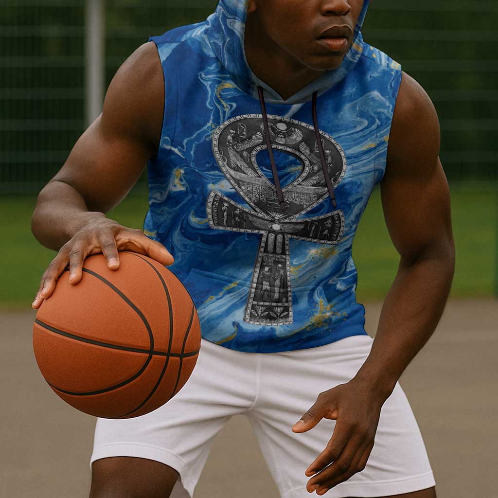 Ankh On Blue Sleeveless Hoodie Pan African - African Pride