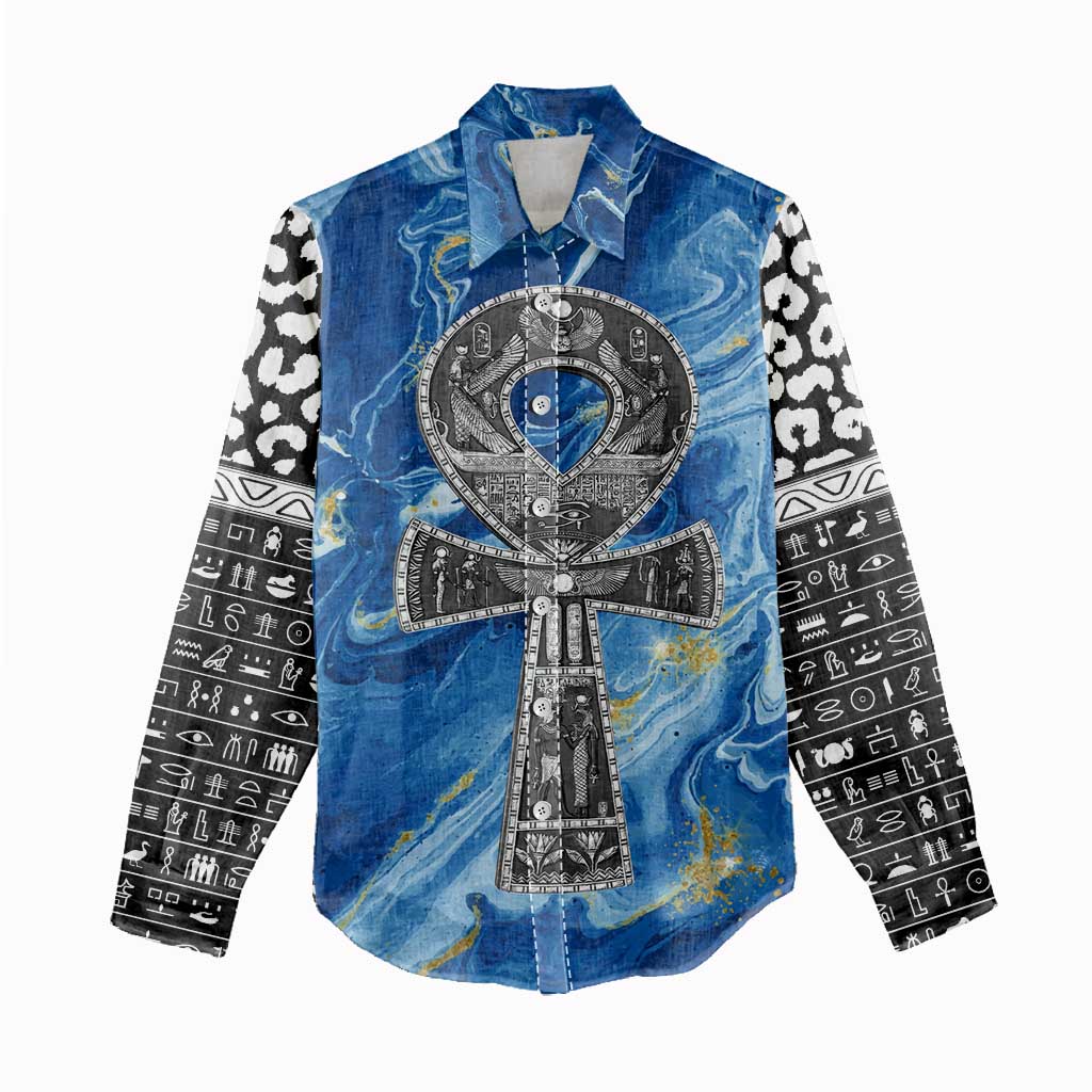 Ankh On Blue Women Casual Shirt Pan African DT02