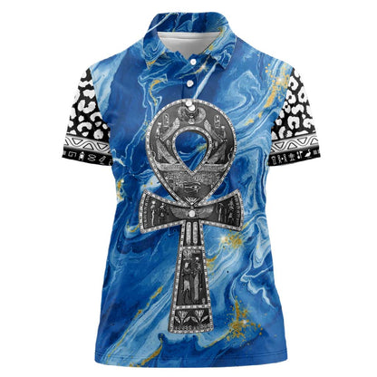 Ankh On Blue Women Polo Shirt Pan African