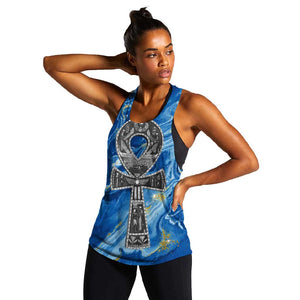 Ankh On Blue Women Racerback Tank Pan African