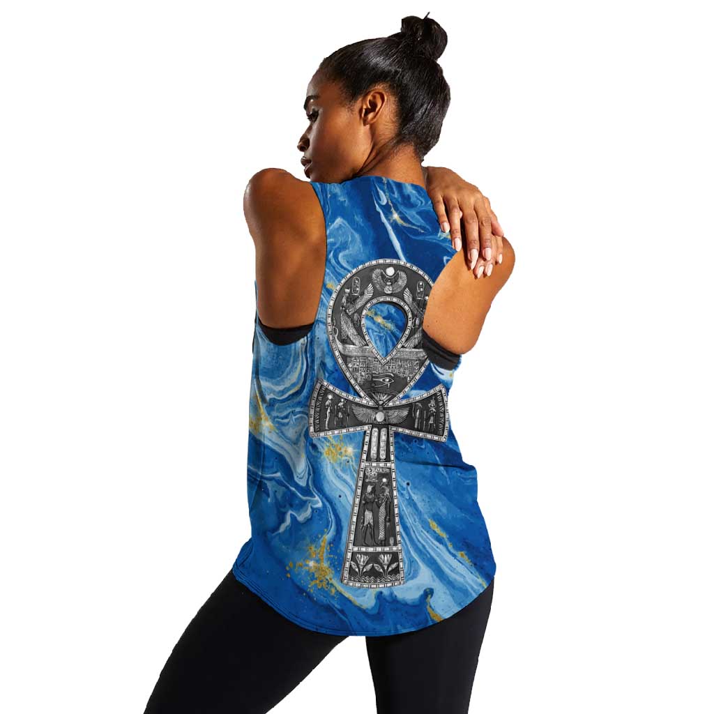 Ankh On Blue Women Racerback Tank Pan African