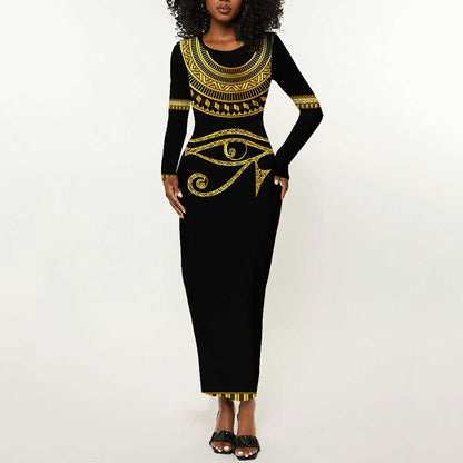 Eyes Of Horus Long Sleeve Bodycon Dress Egyptian Art DT02