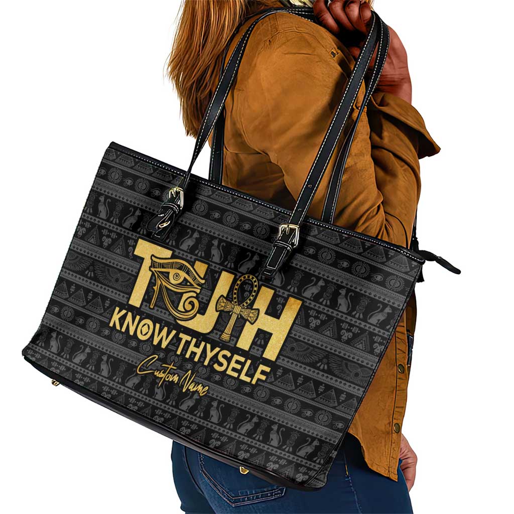 Personalized Truth Know Thyself Leather Tote Bag Eye of Horus and Ankh