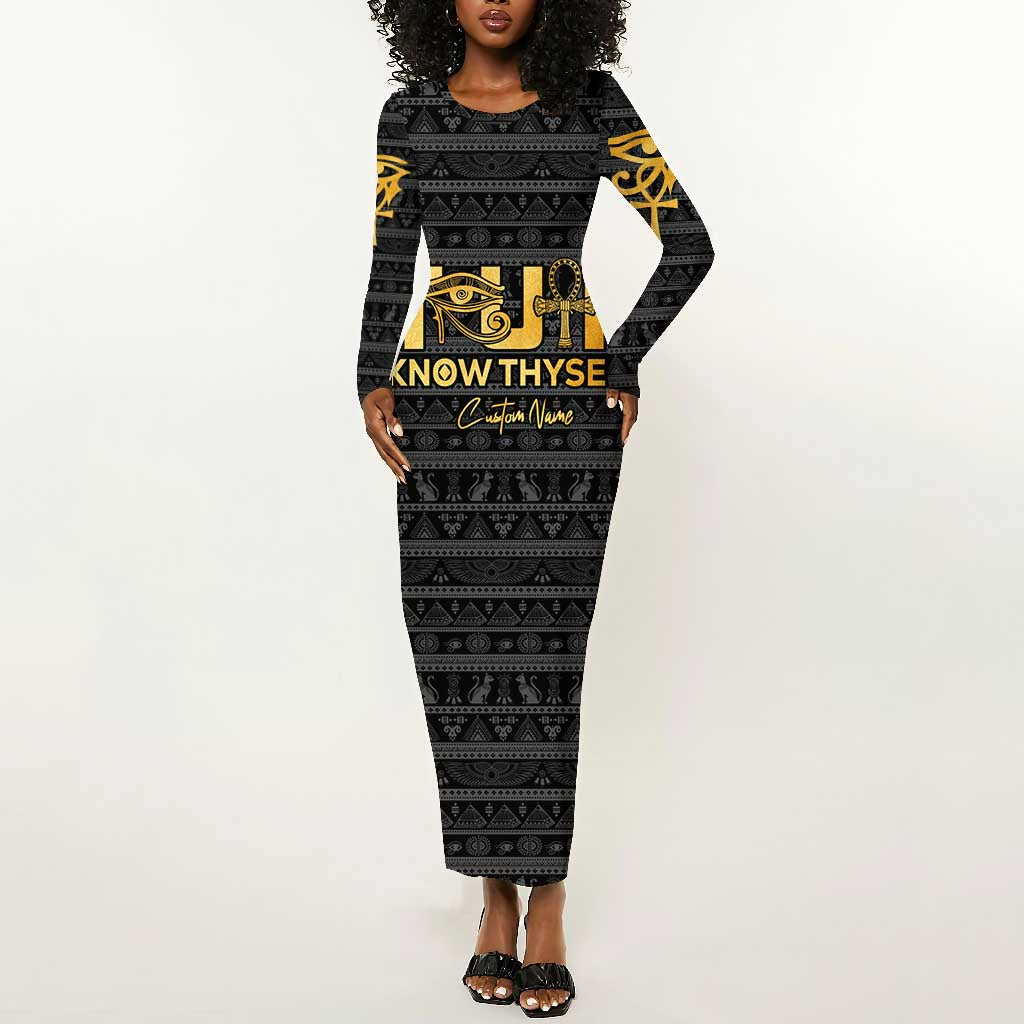 Personalized Truth Know Thyself Long Sleeve Bodycon Dress Eye of Horus and Ankh DT02
