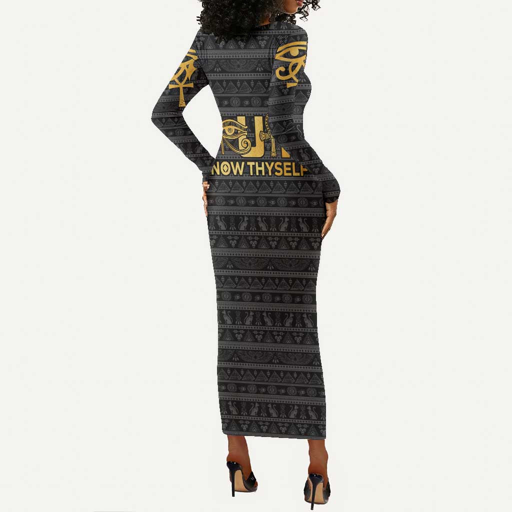 Personalized Truth Know Thyself Long Sleeve Bodycon Dress Eye of Horus and Ankh DT02