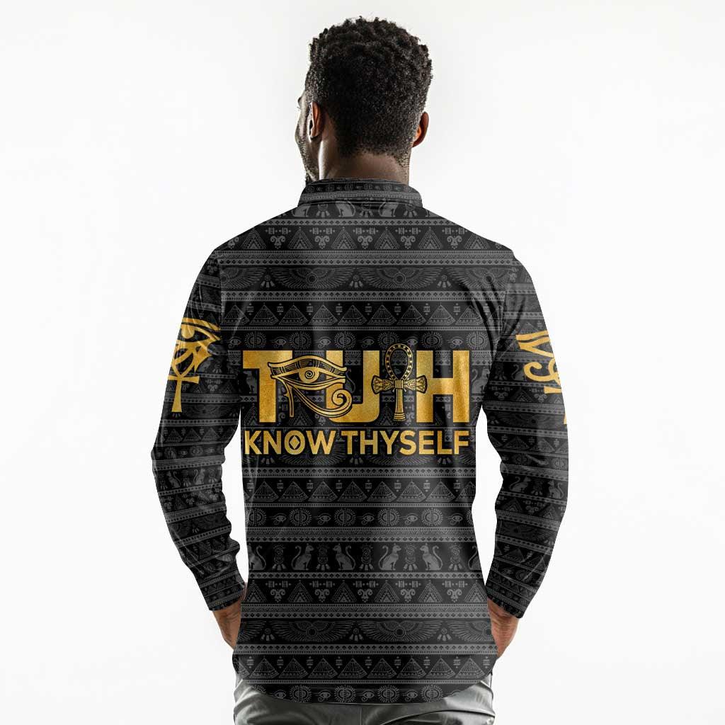 Personalized Truth Know Thyself Long Sleeve Polo Shirt Eye of Horus and Ankh