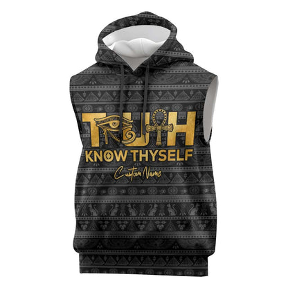 Personalized Truth Know Thyself Sleeveless Hoodie Eye of Horus and Ankh - African Pride