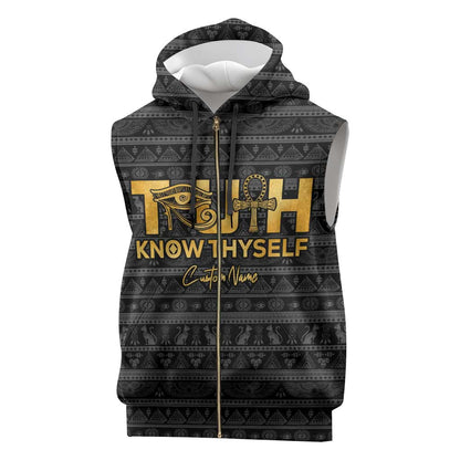 Personalized Truth Know Thyself Sleeveless Zip Hoodie Eye of Horus and Ankh - African Pride