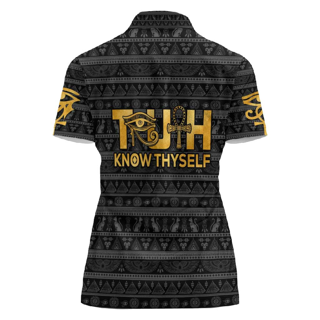 Personalized Truth Know Thyself Women Polo Shirt Eye of Horus and Ankh