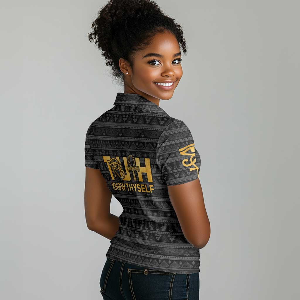 Personalized Truth Know Thyself Women Polo Shirt Eye of Horus and Ankh