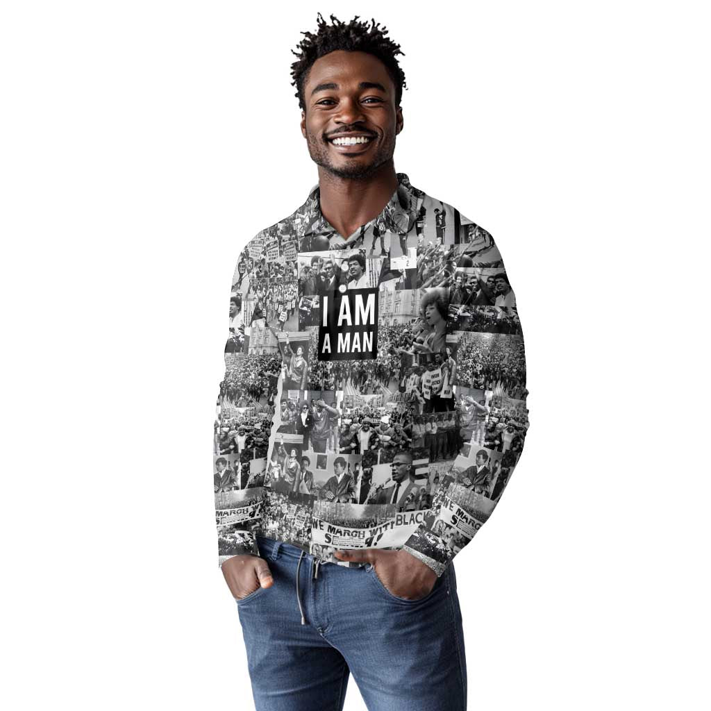 Black Power Long Sleeve Polo Shirt African American Culture