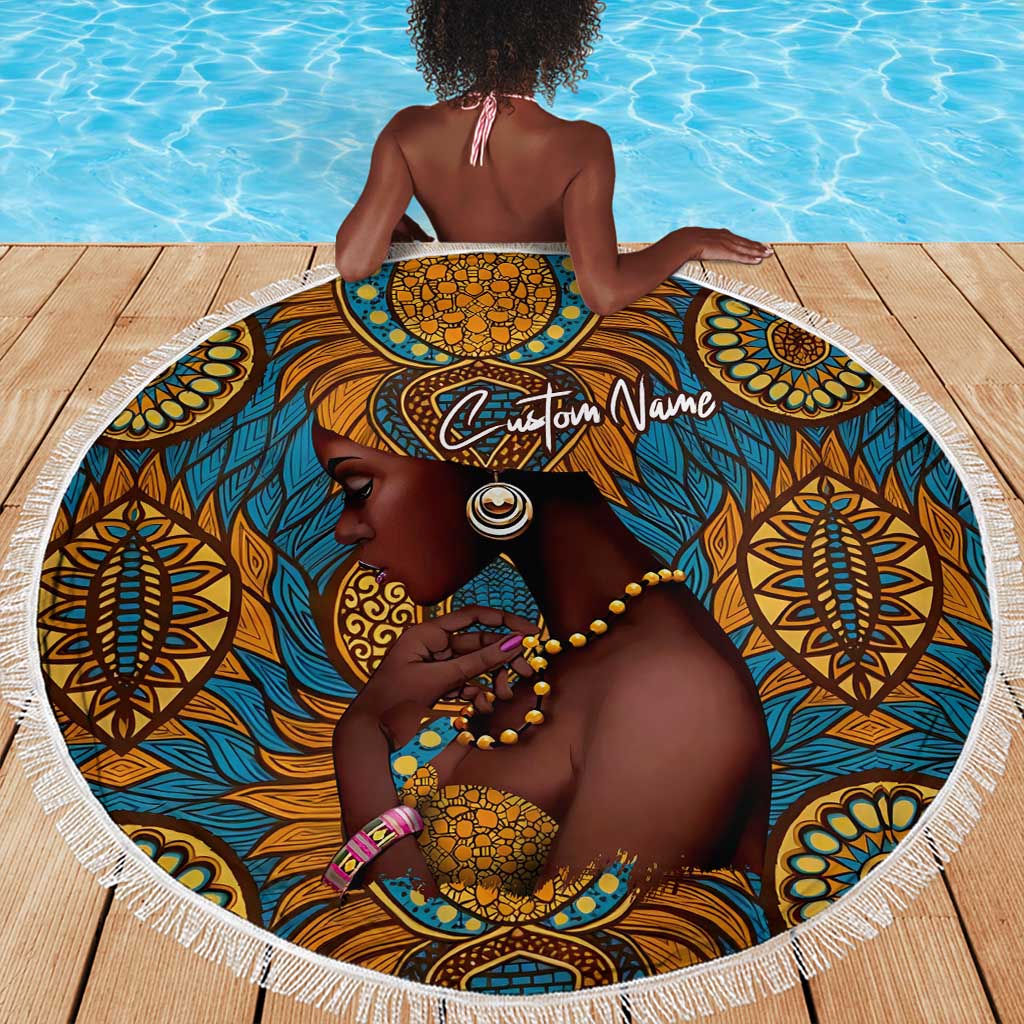 Personalized Black Girl Flora Beach Blanket African Women