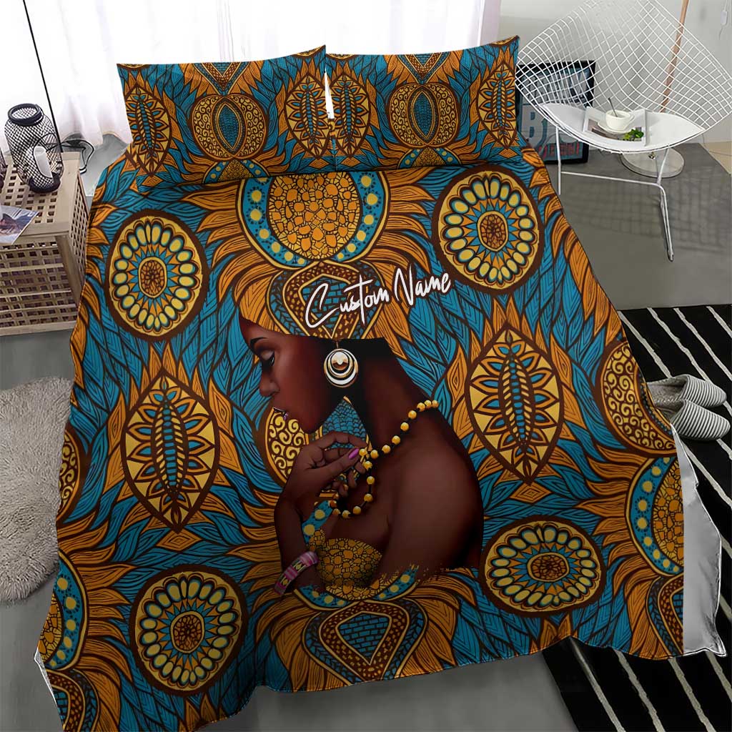 Personalized Black Girl Flora Bedding Set African Women