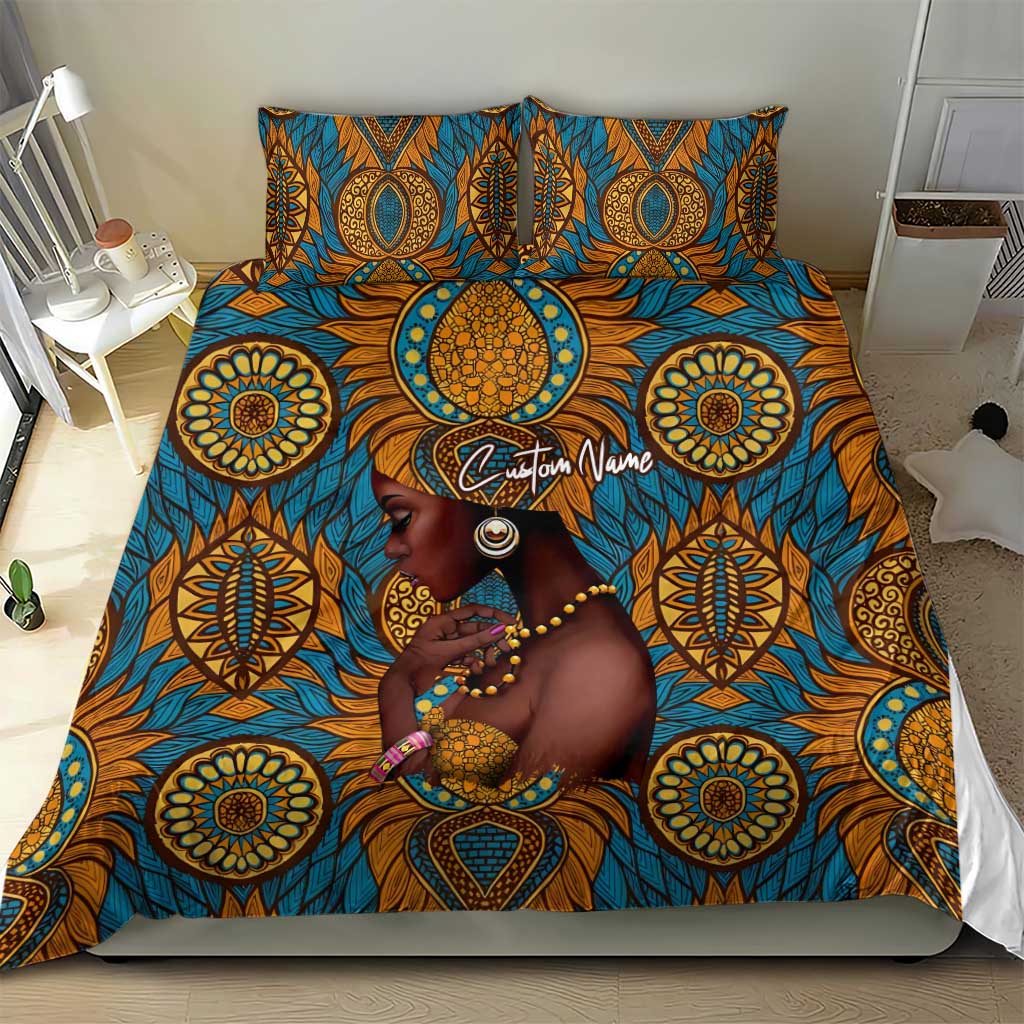 Personalized Black Girl Flora Bedding Set African Women