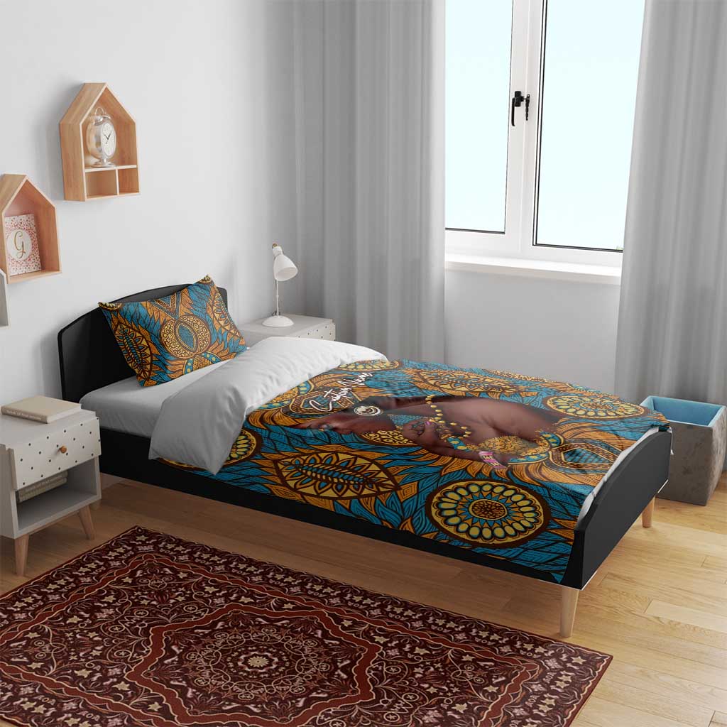 Personalized Black Girl Flora Bedding Set African Women