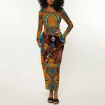 Personalized Black Girl Flora Long Sleeve Bodycon Dress African Women DT02